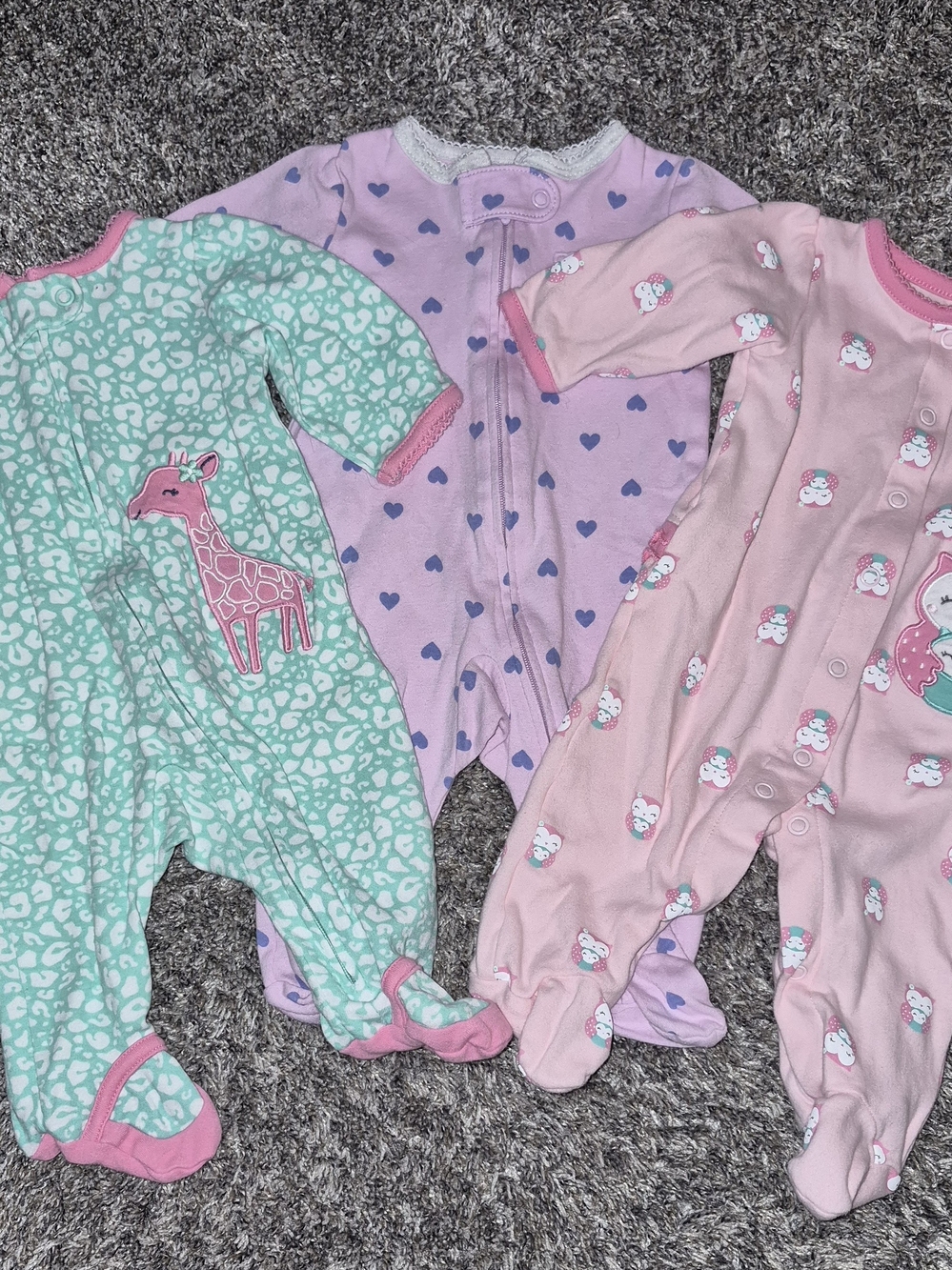 Baby Girls Carter's 3 Month 3-Pack Footed One-Pieces in Pink and Mint And Purple
